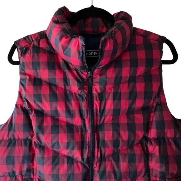 LANDS’ END NWOT DOWN VEST NAVY & RED BUFFALO PLAID POCKETS | SIZE: L / PETITE - Picture 2 of 9